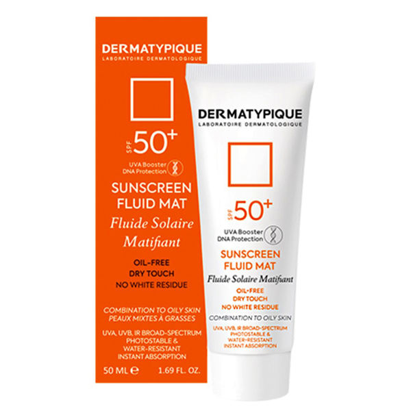 ضد آفتاب بی رنگ پوست چرب (فلوئید مت) اس پی اف +50 درماتیپیک SUNSCREEN FLUID MAT SPF+50 DERMATYPIQUE